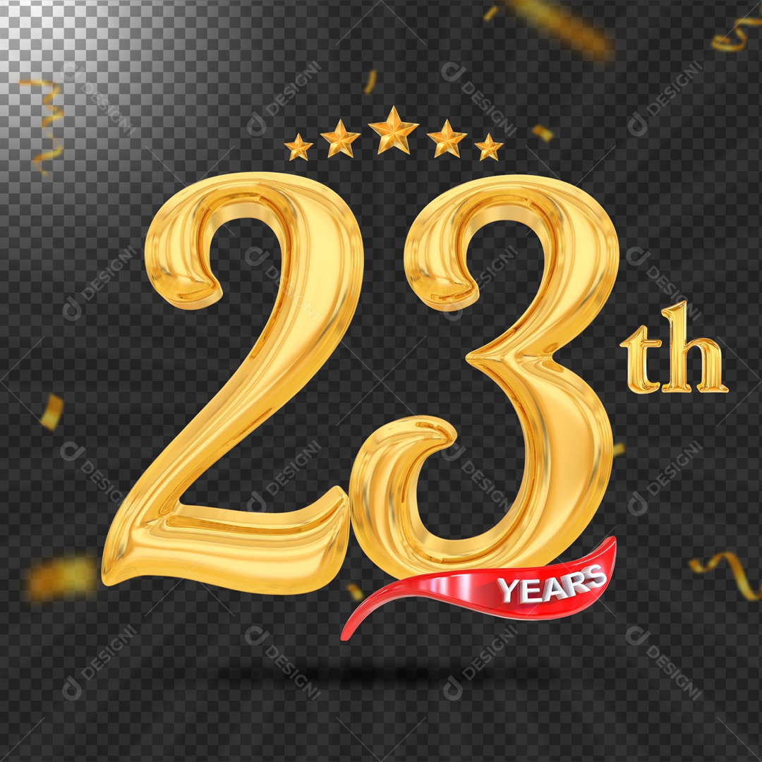 Elemento 3D 23 Anos De Idade Dourado PSD