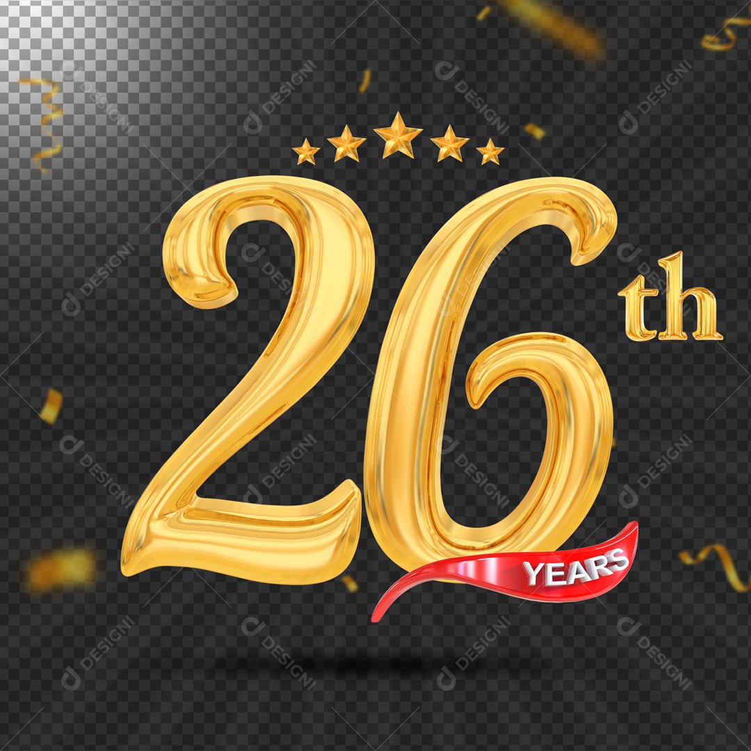 Elemento 3D 26 Anos De Idade Dourado PSD