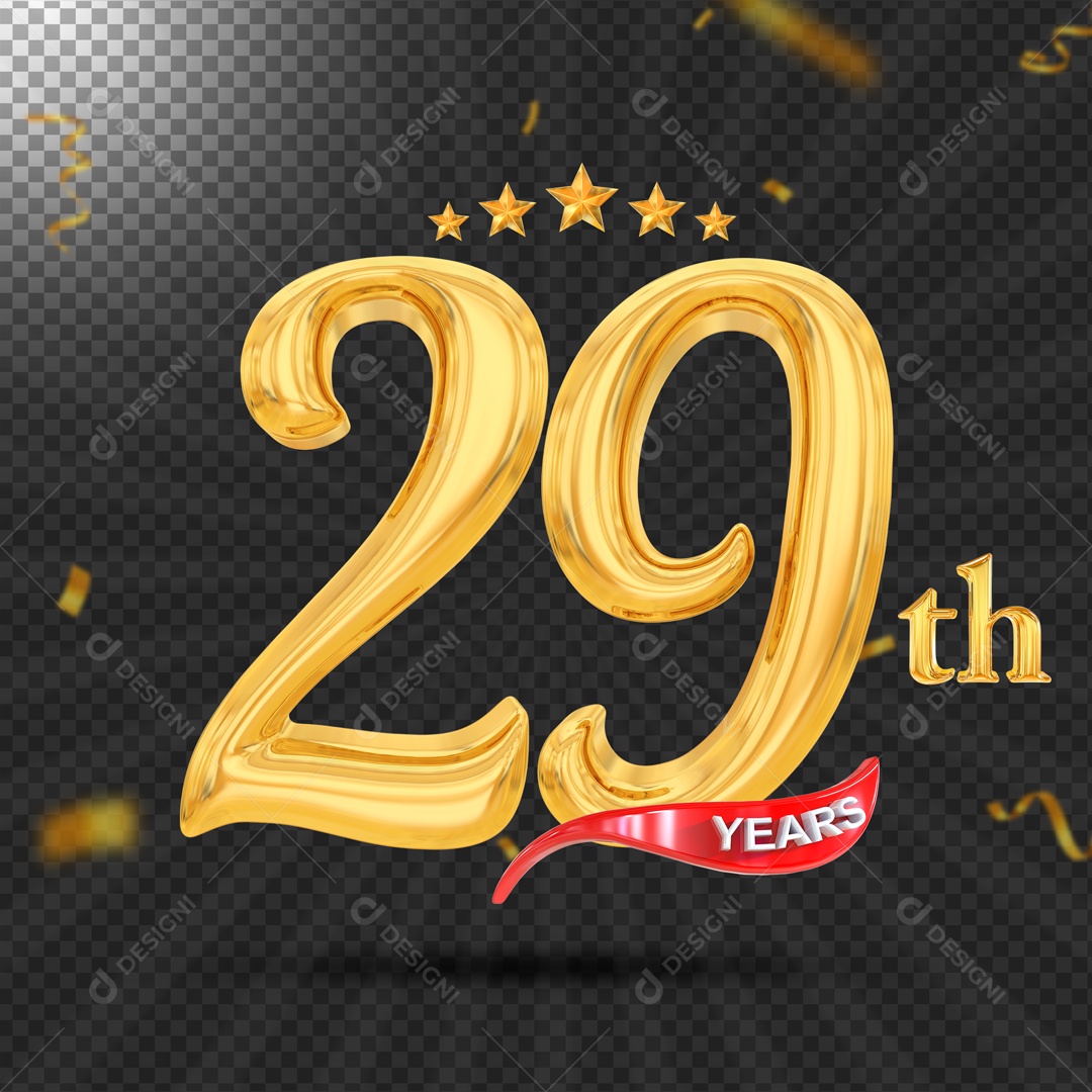 Elemento 3D 29 Anos De Idade Dourado PSD