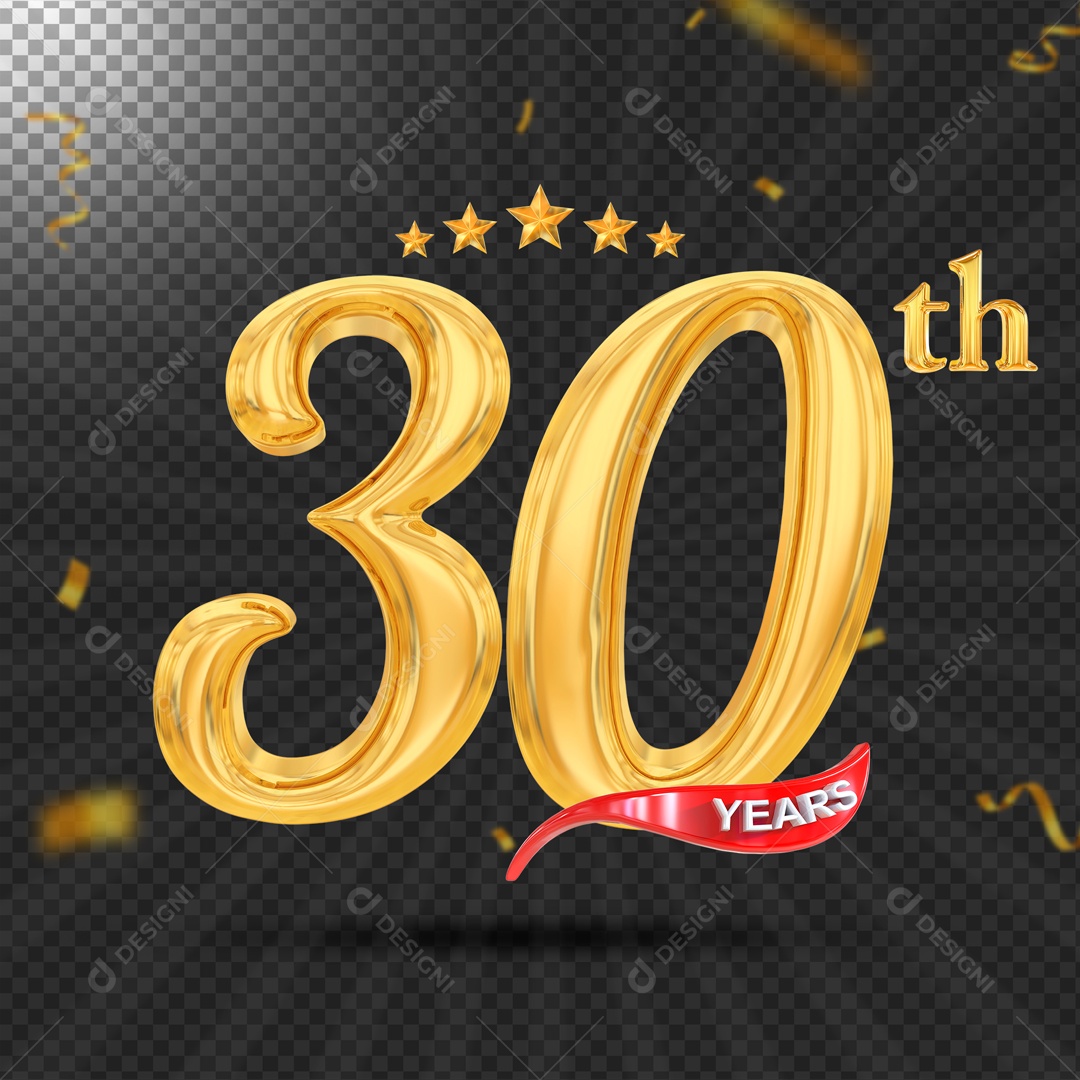 Elemento 3D 30 Anos De Idade Dourado PSD