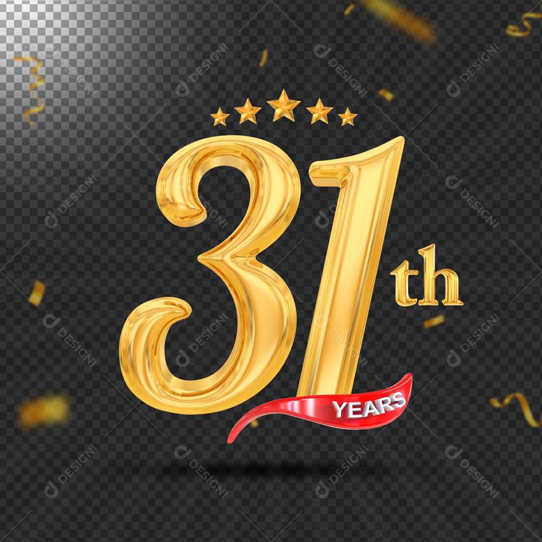 Elemento 3D 31 Anos De Idade Dourado PSD