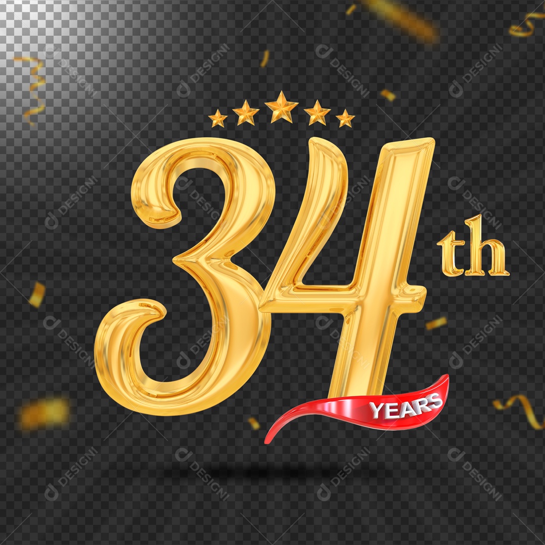 Elemento 3D 34 Anos De Idade Dourado PSD
