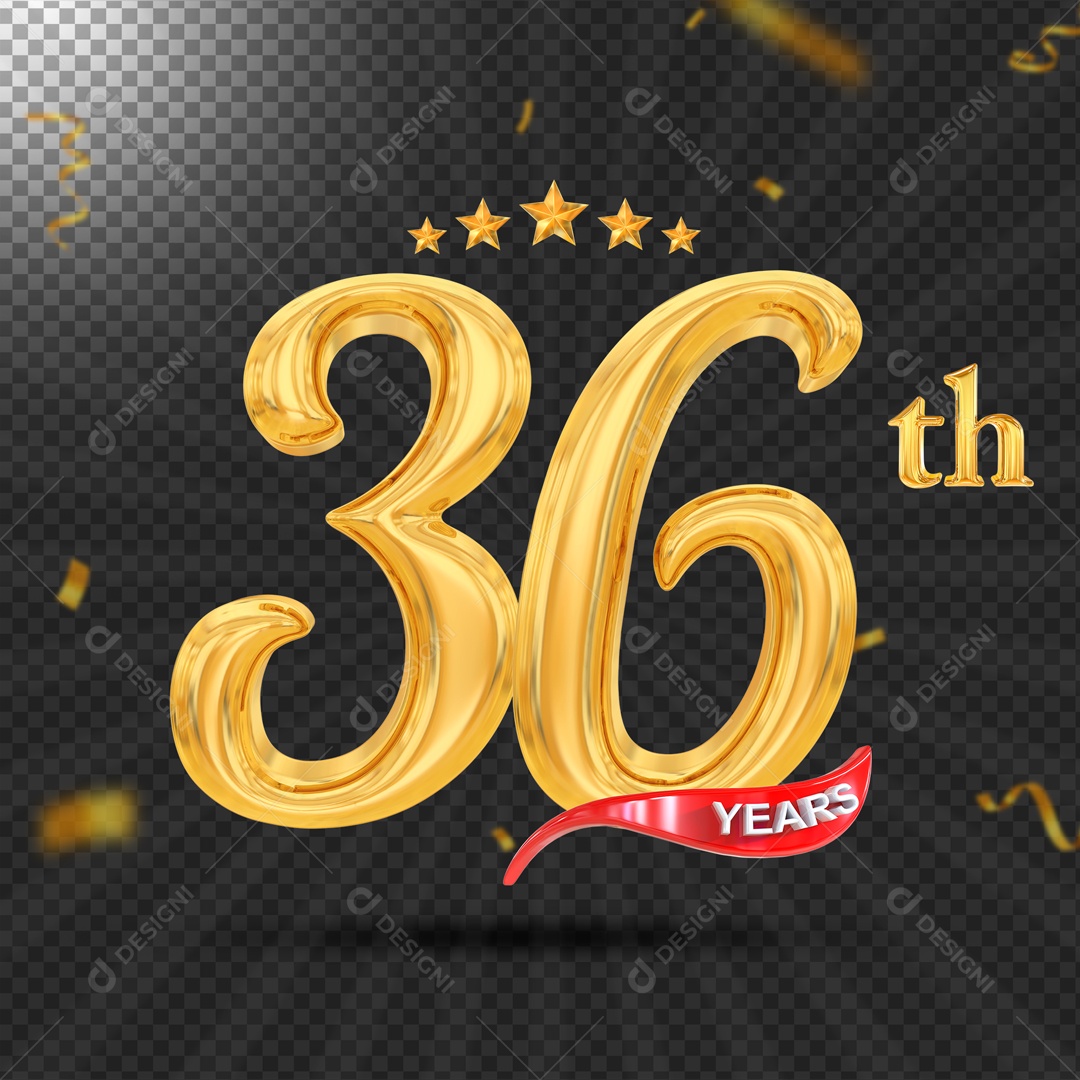 Elemento 3D 36 Anos De Idade Dourado PSD