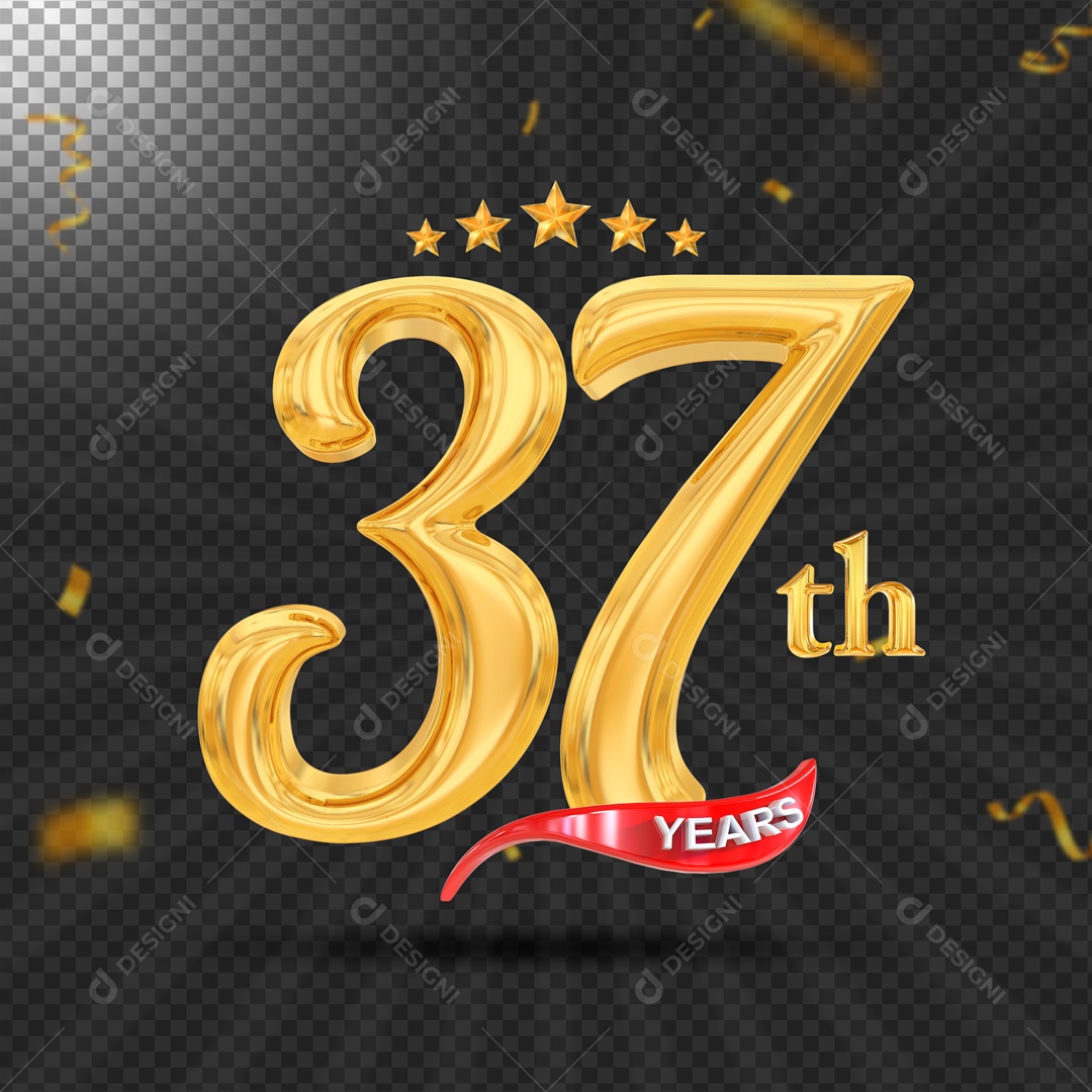 Elemento 3D 37 Anos De Idade Dourado PSD