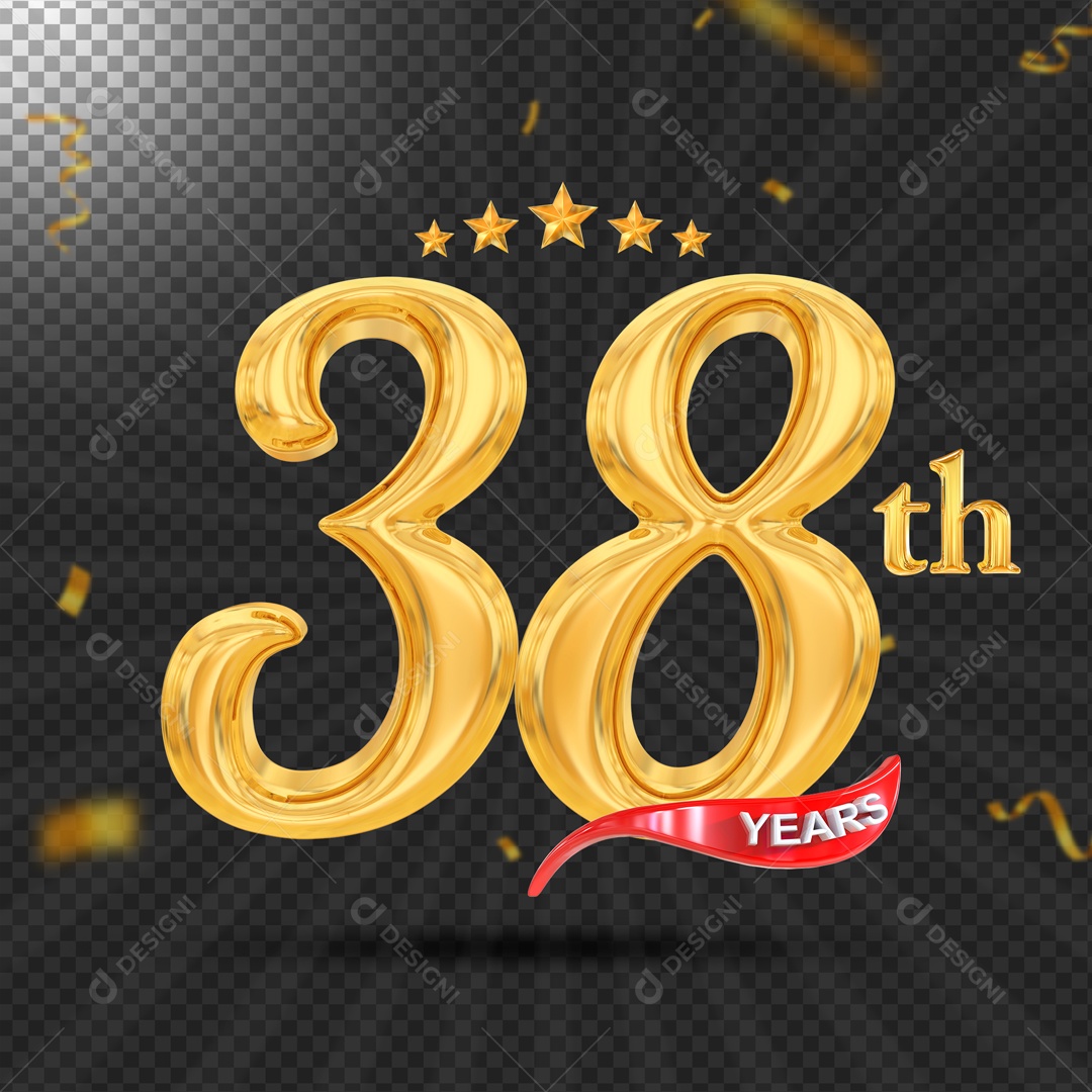 Elemento 3D 38 Anos De Idade Dourado PSD