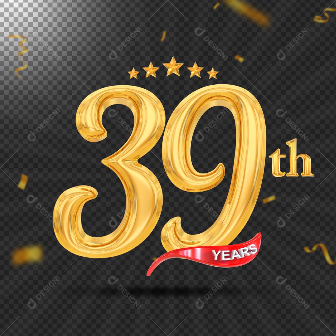 Elemento 3D 39 Anos De Idade Dourado PSD