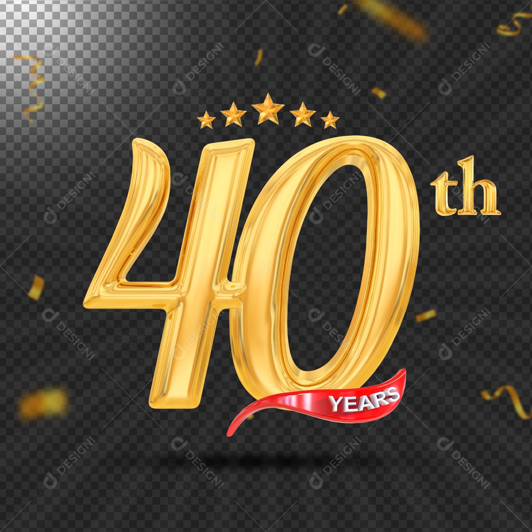 Elemento 3D 40 Anos De Idade Dourado PSD