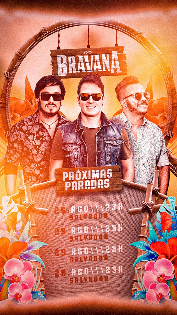 Story Próximas Paradas Trio Bravana Flyer Social Media PSD Editável