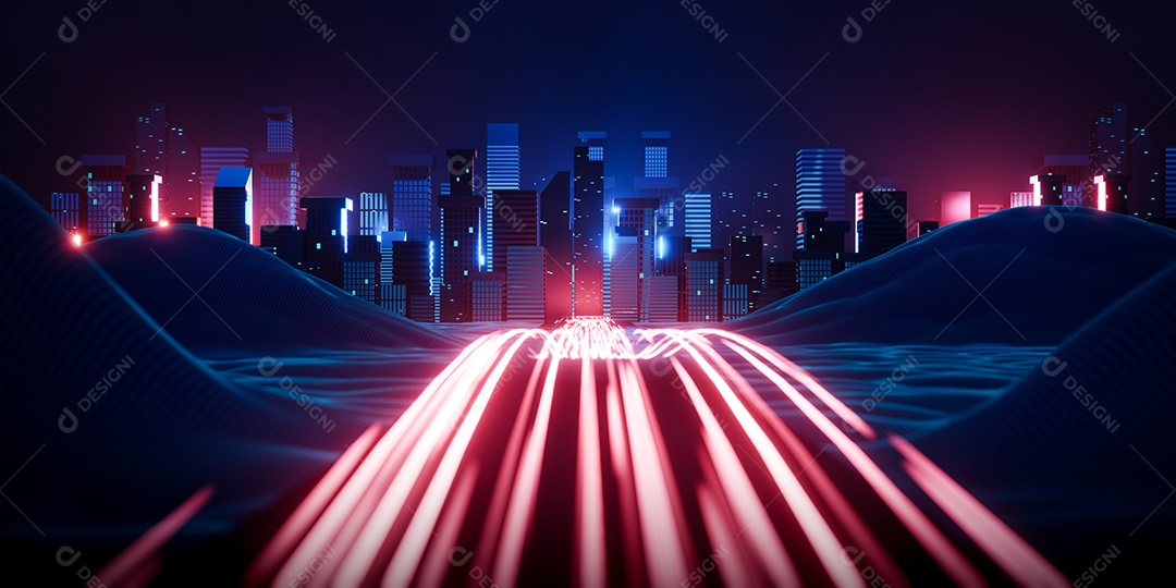 Renderização 3D Fundo escuro neon