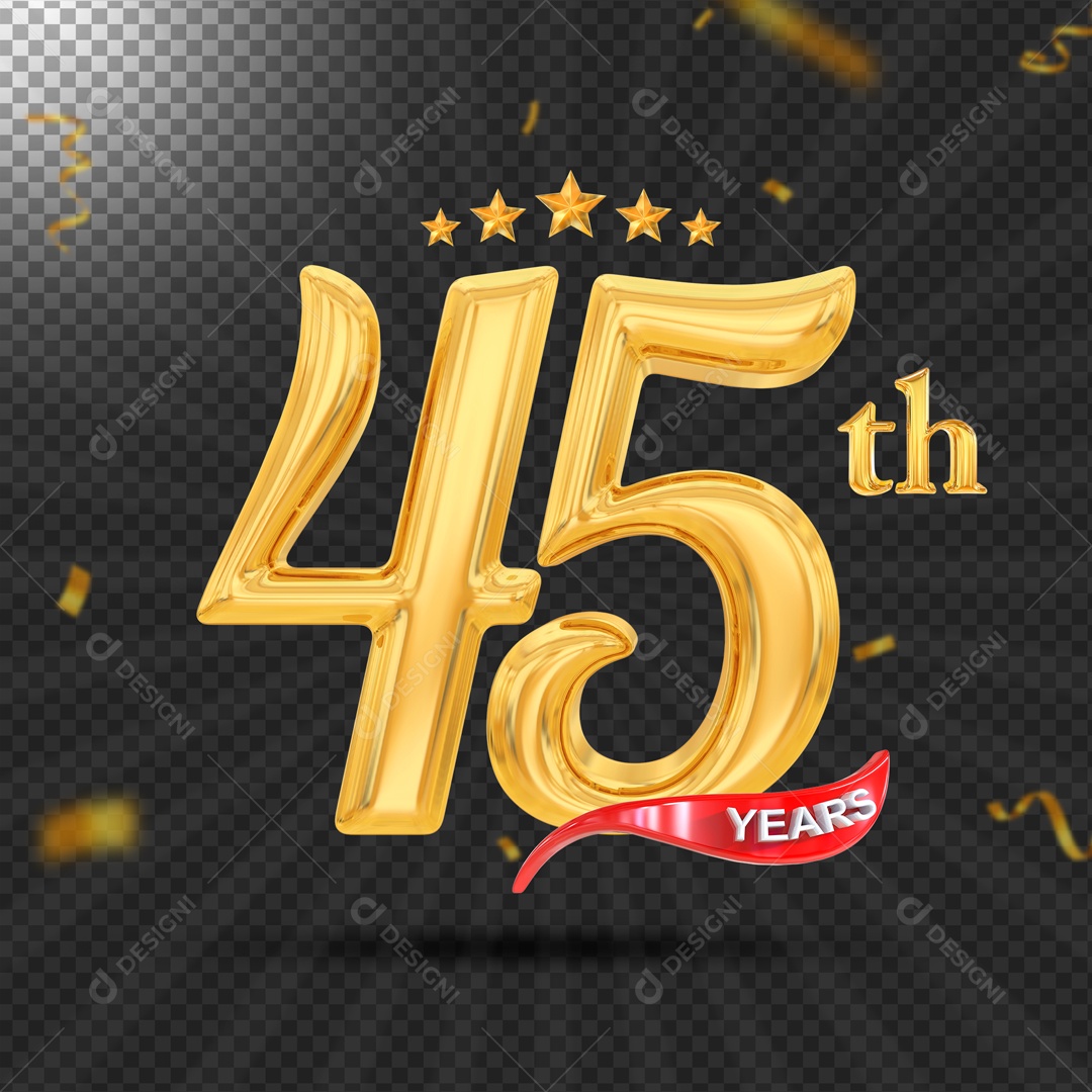 Elemento 3D 45 Anos De Idade Dourado PSD