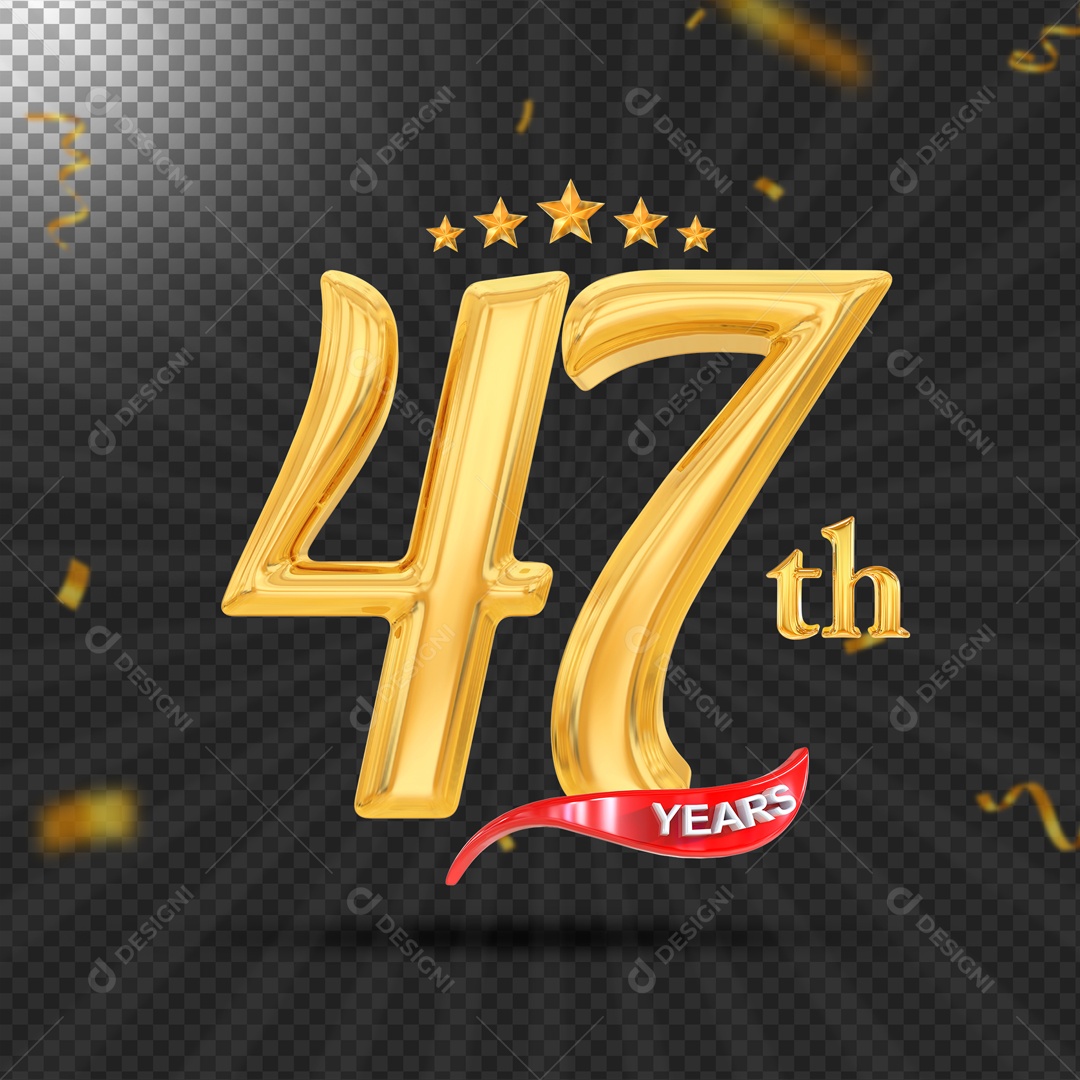 Elemento 3D 47 Anos De Idade Dourado PSD