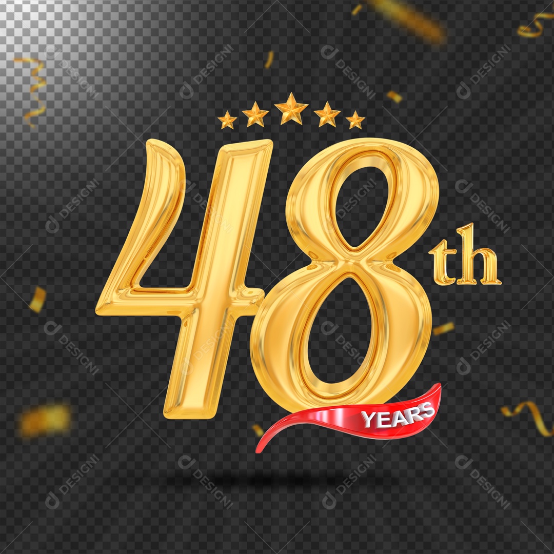 Elemento 3D 48 Anos De Idade Dourado PSD