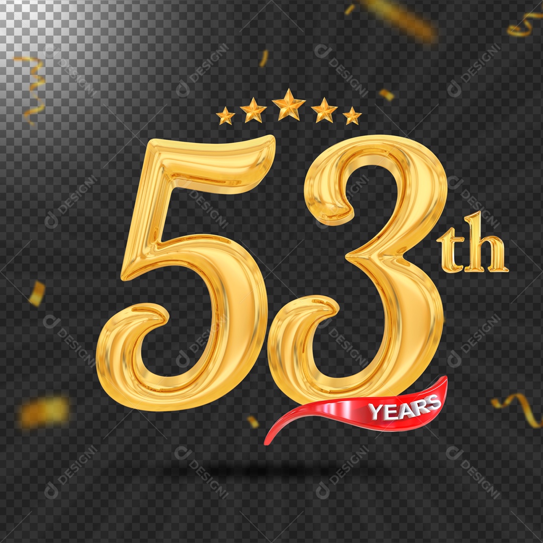 Elemento 3D 53 Anos De Idade Dourado PSD