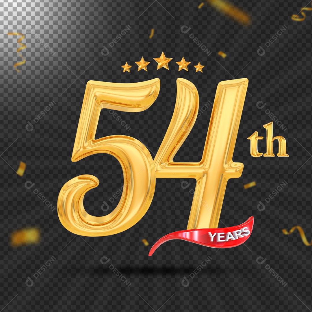 Elemento 3D 54 Anos De Idade Dourado PSD