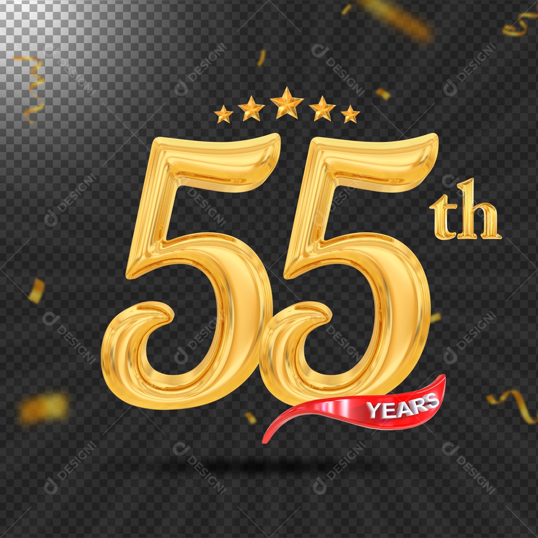 Elemento 3D 55 Anos De Idade Dourado PSD