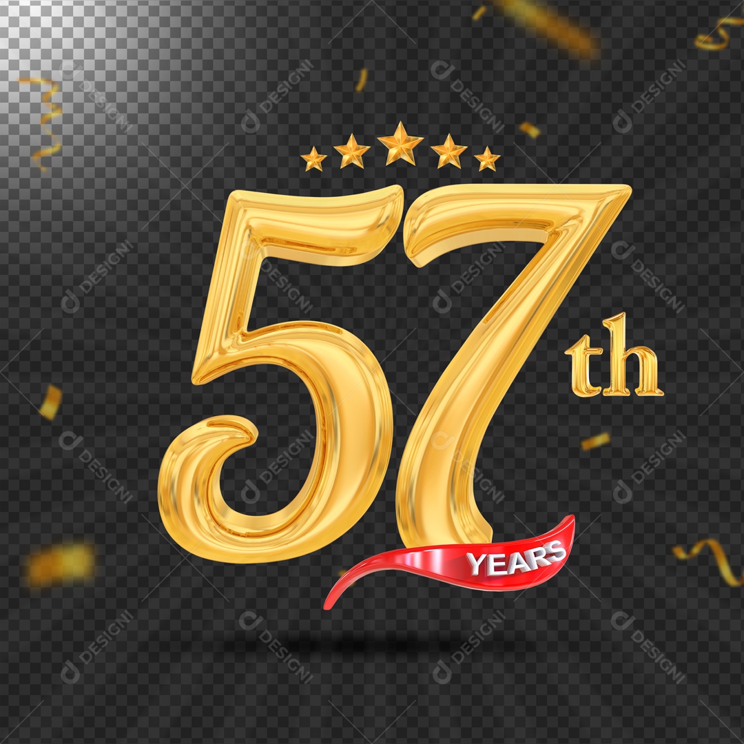 Elemento 3D 57 Anos De Idade Dourado PSD