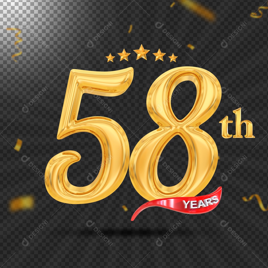 Elemento 3D 58 Anos De Idade Dourado PSD