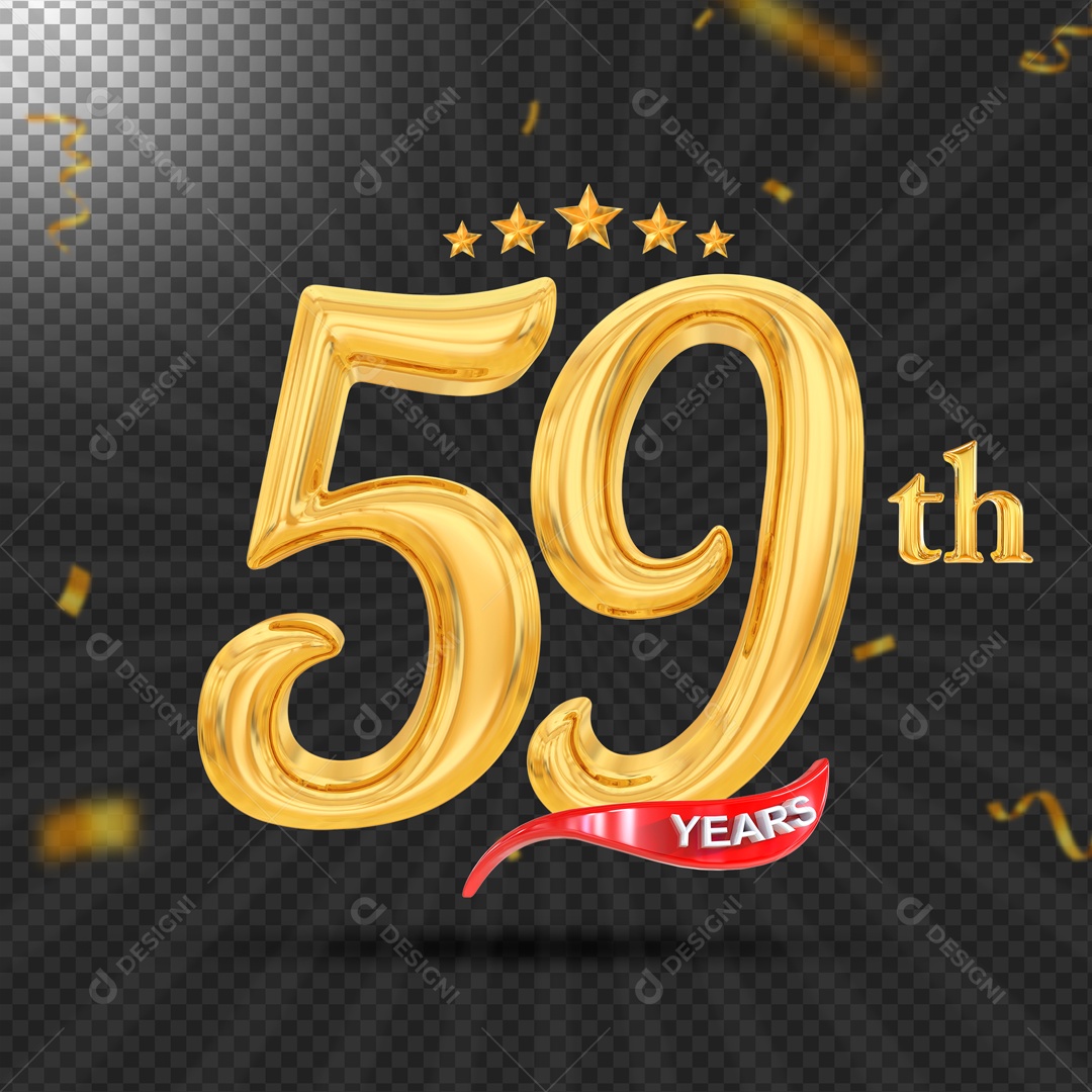 Elemento 3D 59 Anos De Idade Dourado PSD