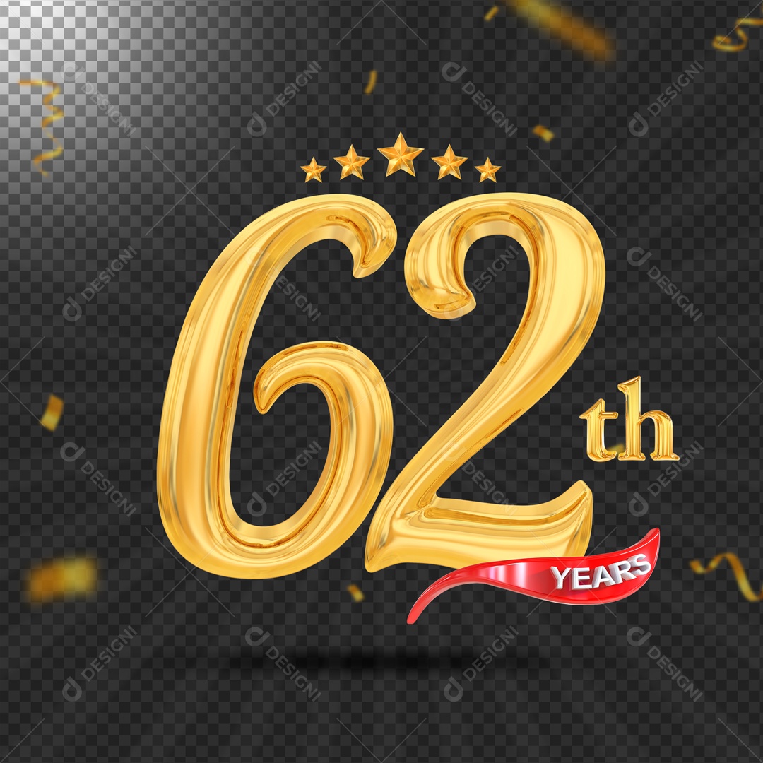 Elemento 3D 62 Anos De Idade Dourado PSD