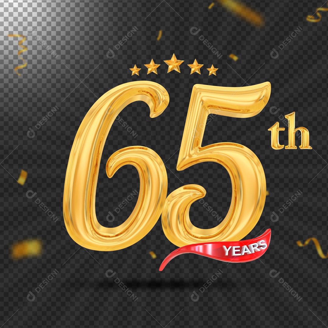 Elemento 3D 65 Anos De Idade Dourado PSD