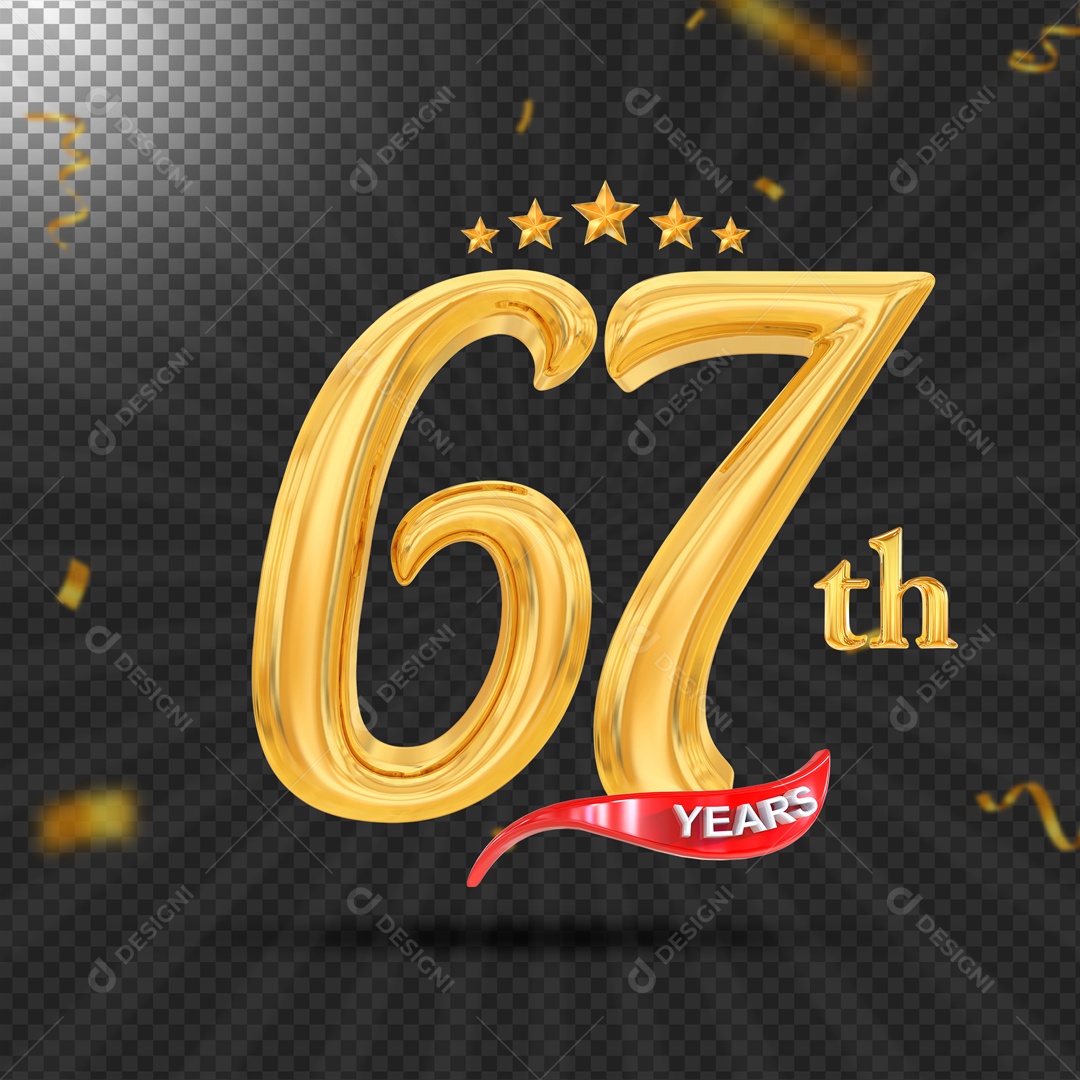 Elemento 3D 67 Anos De Idade Dourado PSD