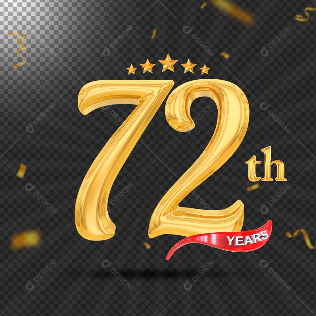 Elemento 3D 72 Anos De Idade Dourado PSD