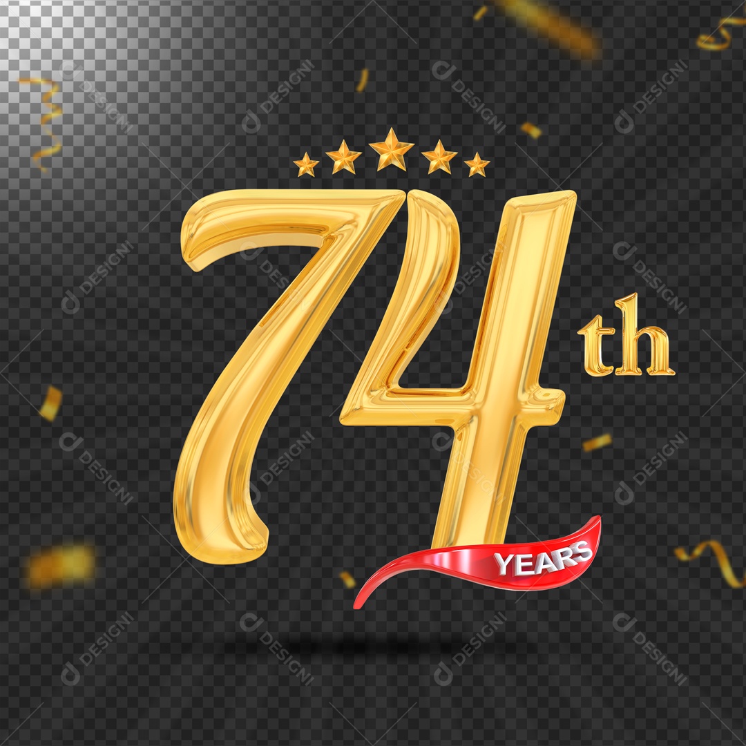 Elemento 3D 74 Anos De Idade Dourado PSD