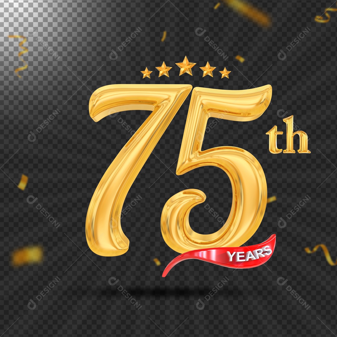 Elemento 3D 75 Anos De Idade Dourado PSD