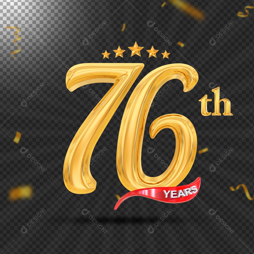 Elemento 3D 76 Anos De Idade Dourado PSD