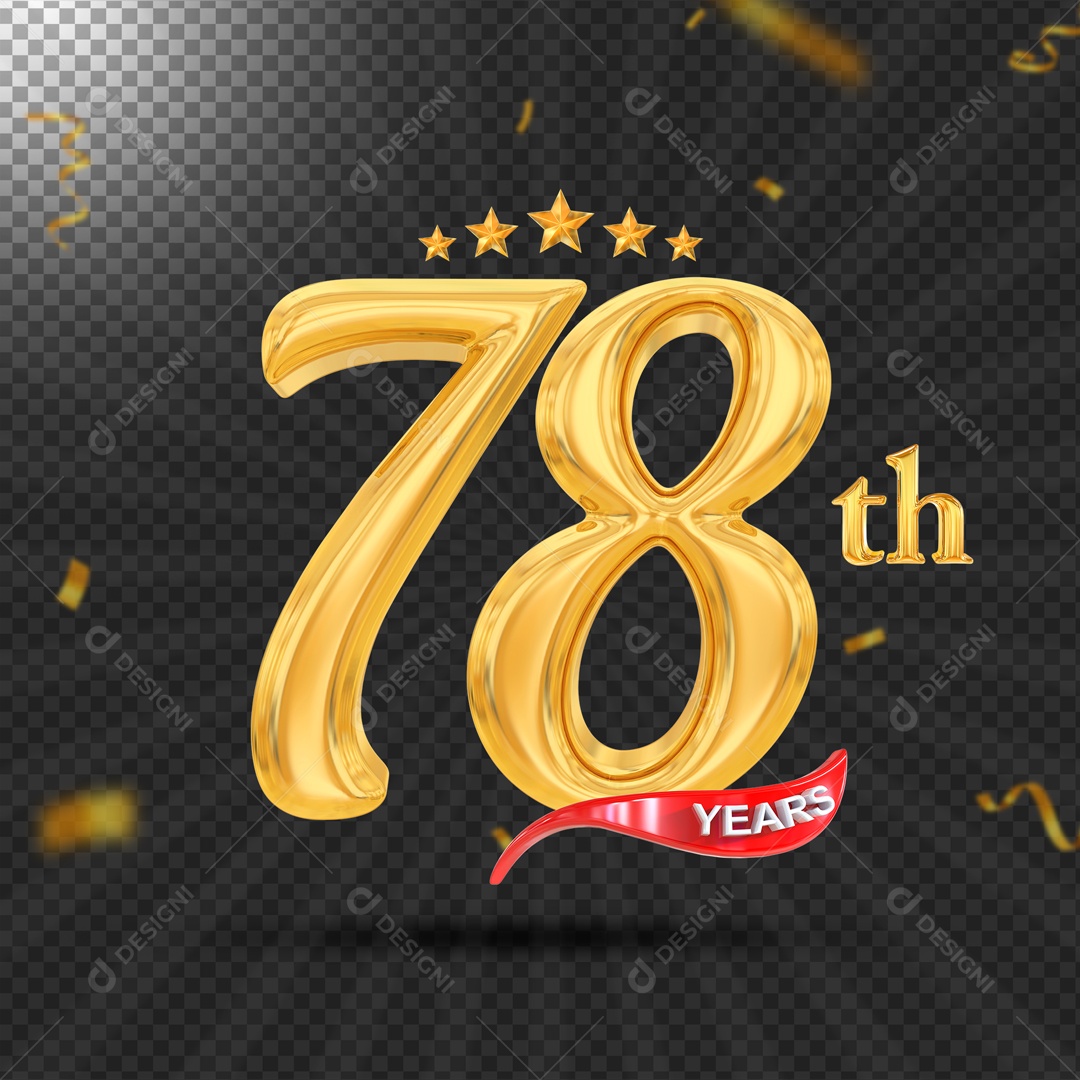 Elemento 3D 78 Anos De Idade Dourado PSD