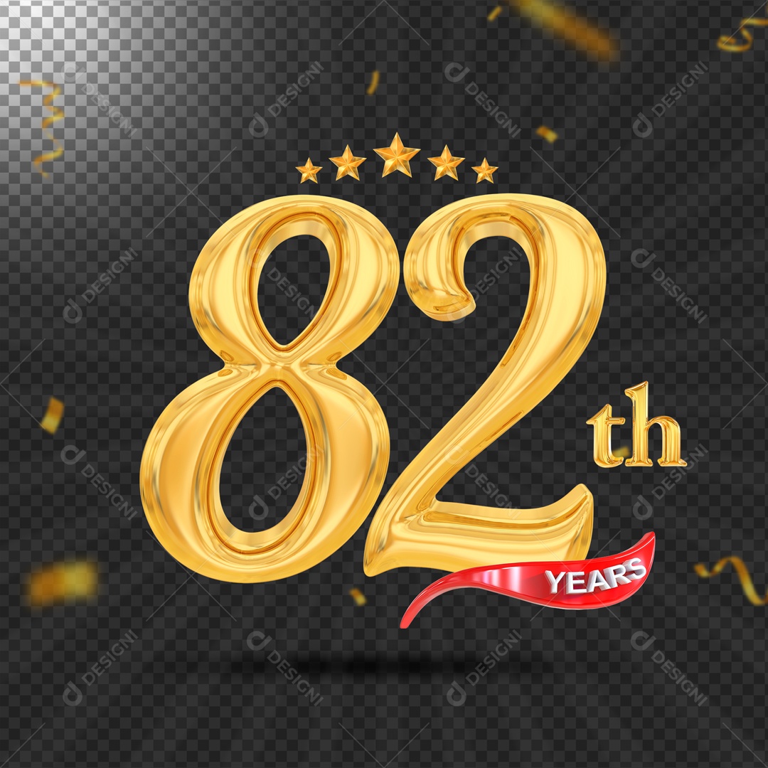 Elemento 3D 82 Anos De Idade Dourado PSD