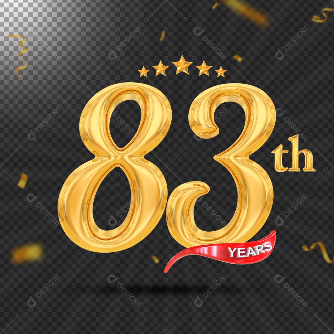 Elemento 3D 83 Anos De Idade Dourado PSD
