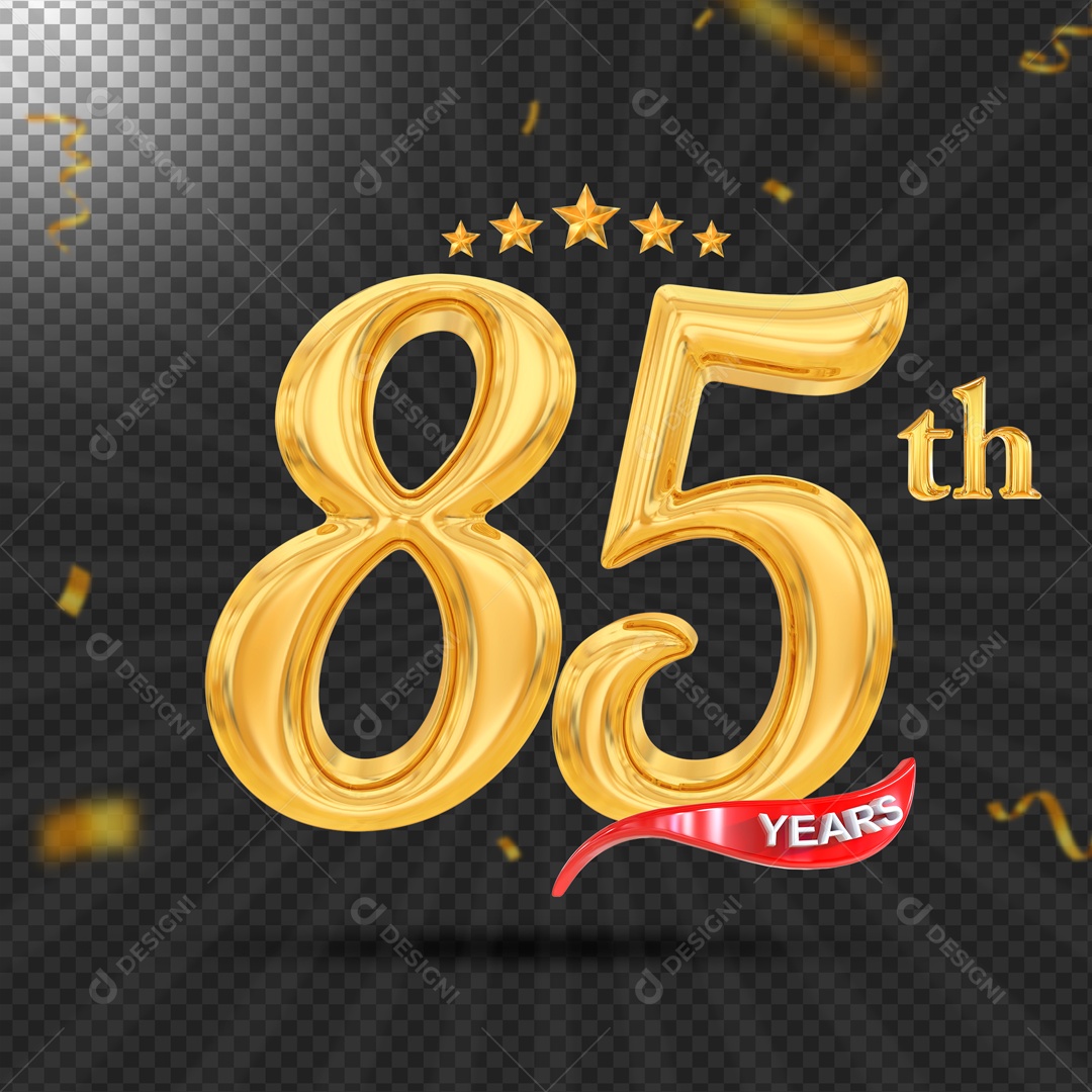 Elemento 3D 85 Anos De Idade Dourado PSD