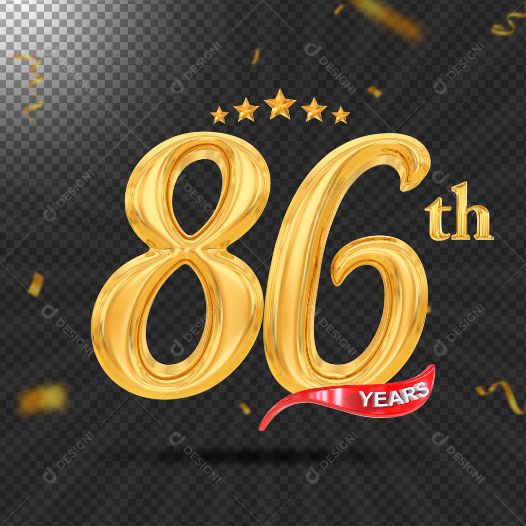 Elemento 3D 86 Anos De Idade Dourado PSD