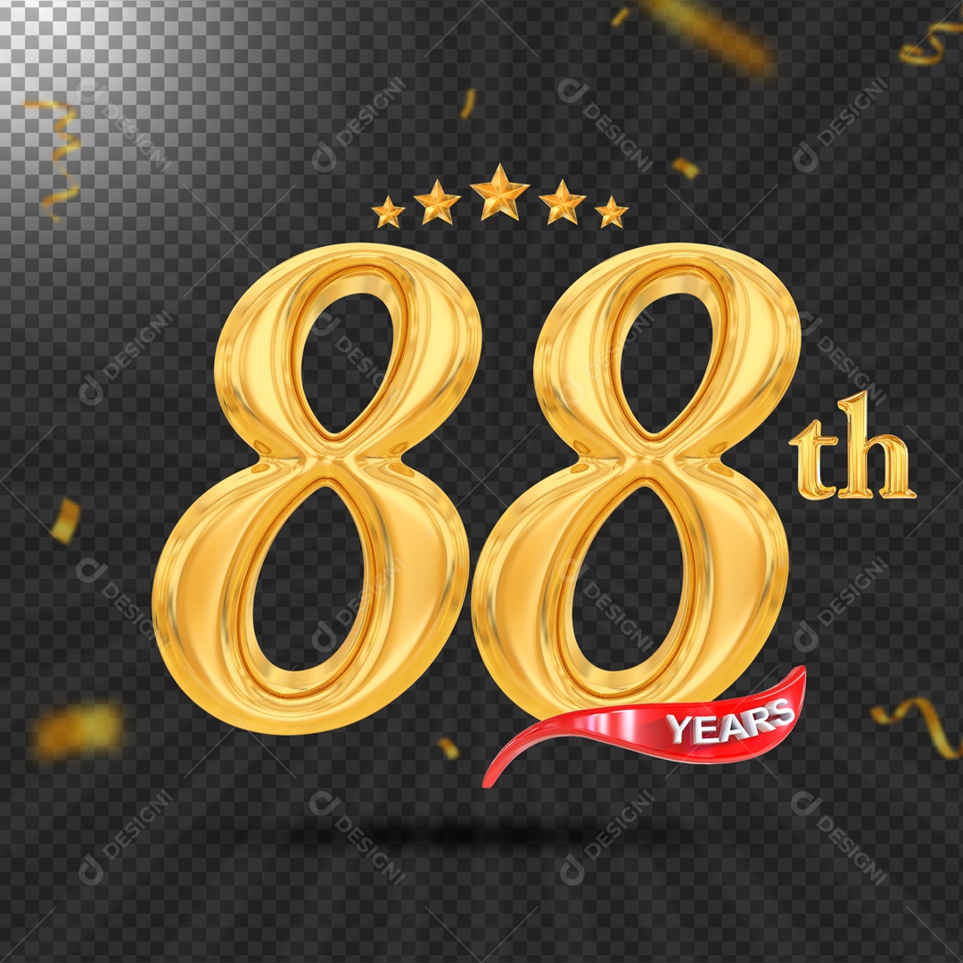 Elemento 3D 88 Anos De Idade Dourado PSD