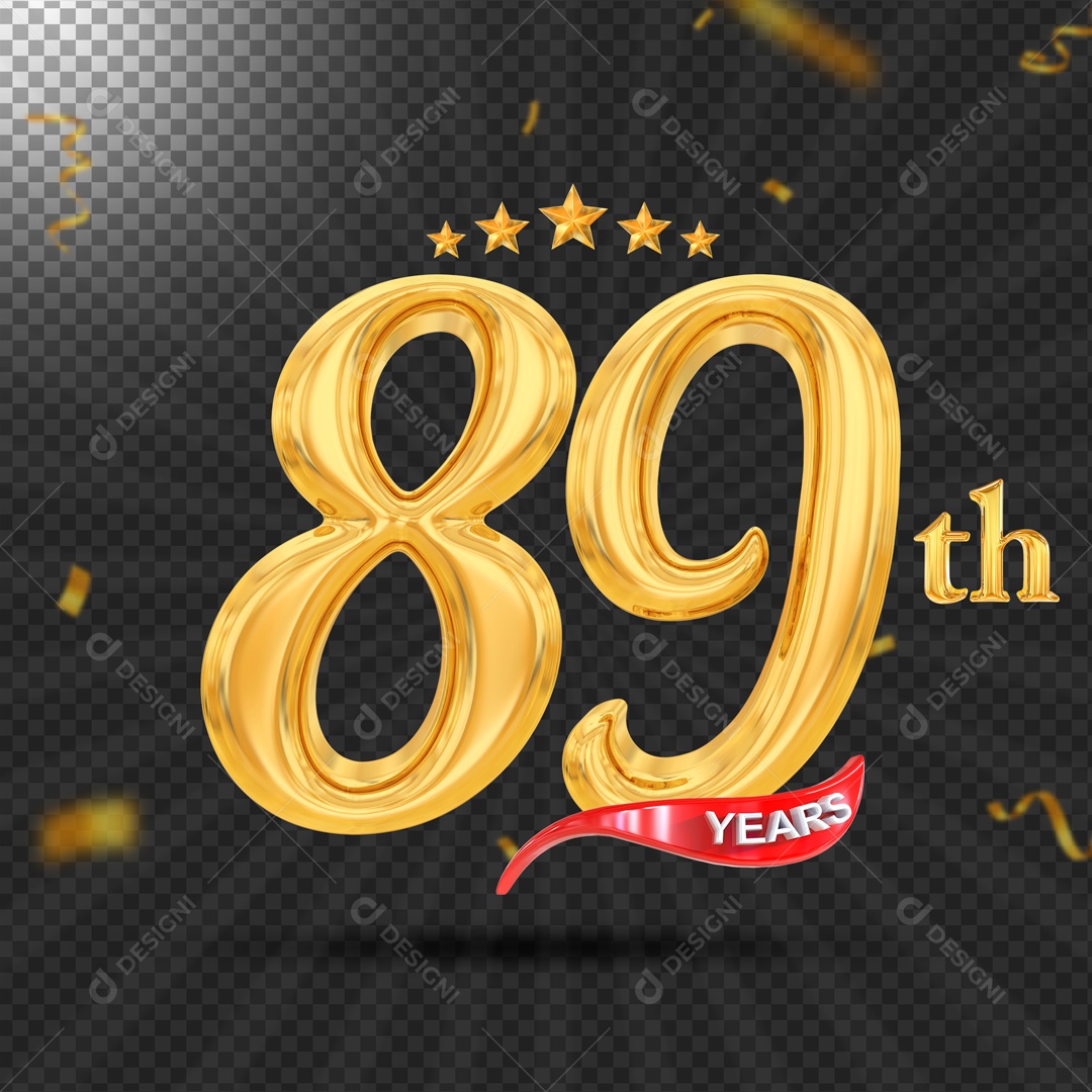 Elemento 3D 89 Anos De Idade Dourado PSD