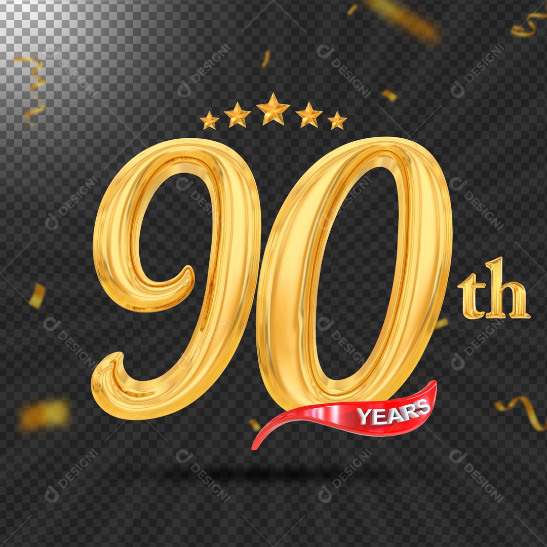 Elemento 3D 90 Anos De Idade Dourado PSD