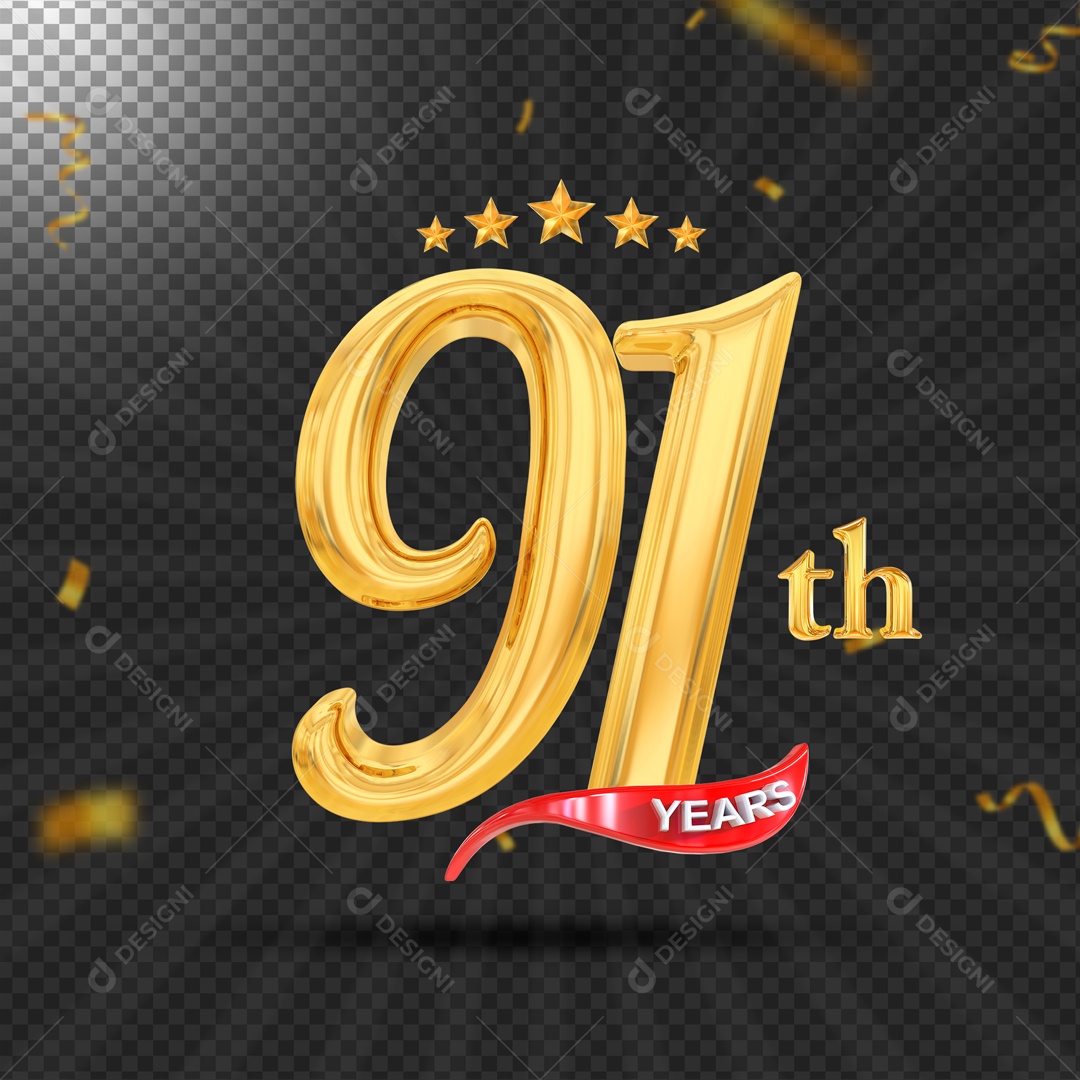 Elemento 3D 91 Anos De Idade Dourado PSD
