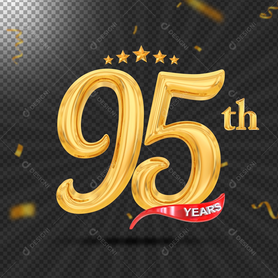 Elemento 3D 95 Anos De Idade Dourado PSD