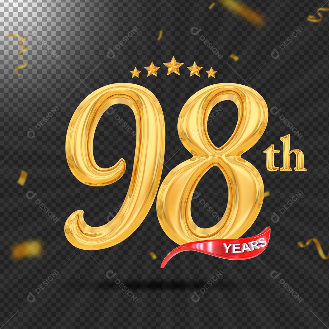 Elemento 3D 98 Anos De Idade Dourado PSD