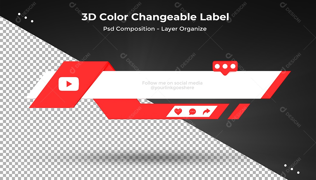 Tag de usuário Youtube Elemento 3D Para Composição PSD