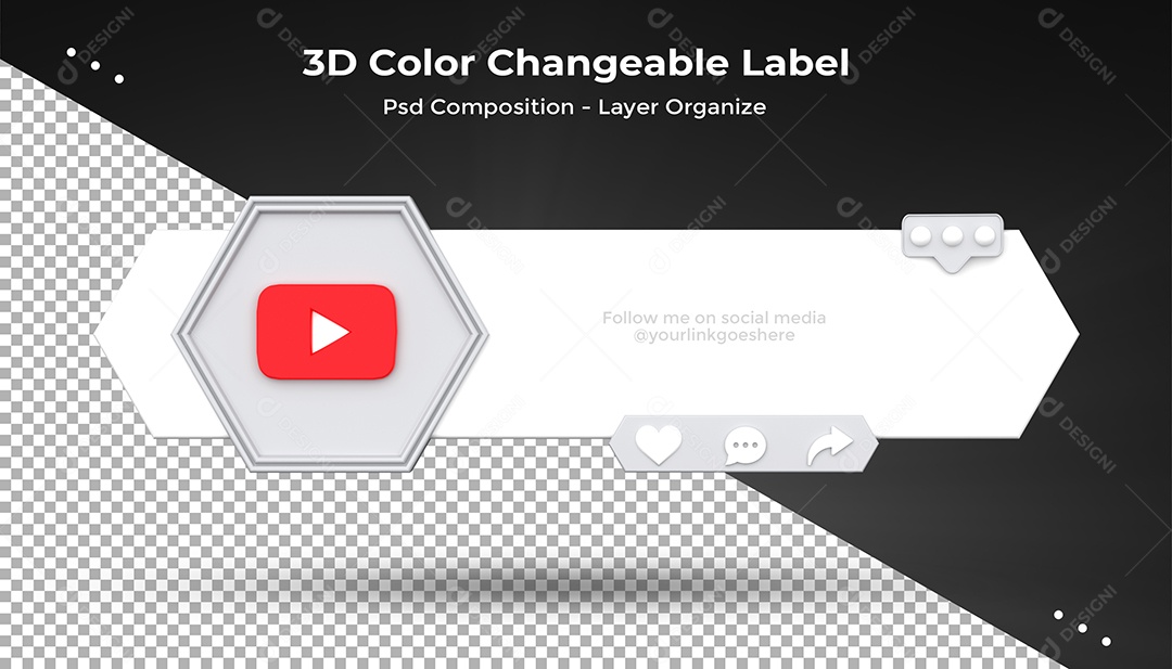 Tag de usuário Youtube Elemento 3D Para Composição PSD