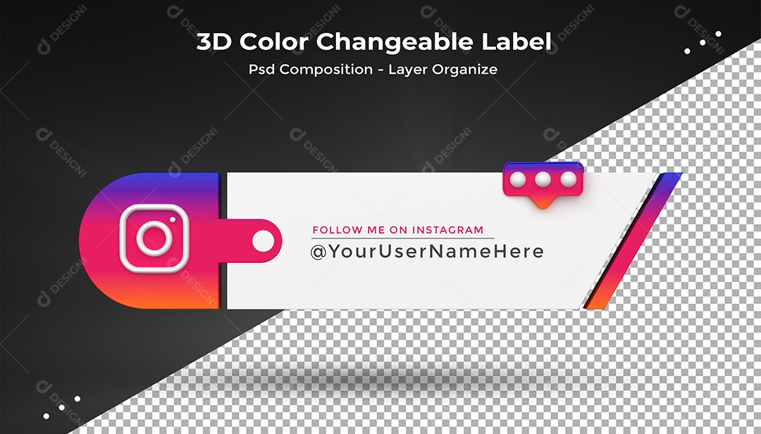 Tag de usuário Instagram Elemento 3D Para Composição PSD