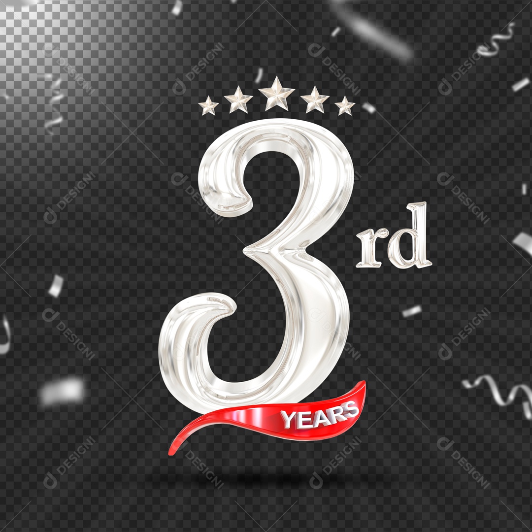 Elemento 3D 3 Anos De Idade Prata PSD