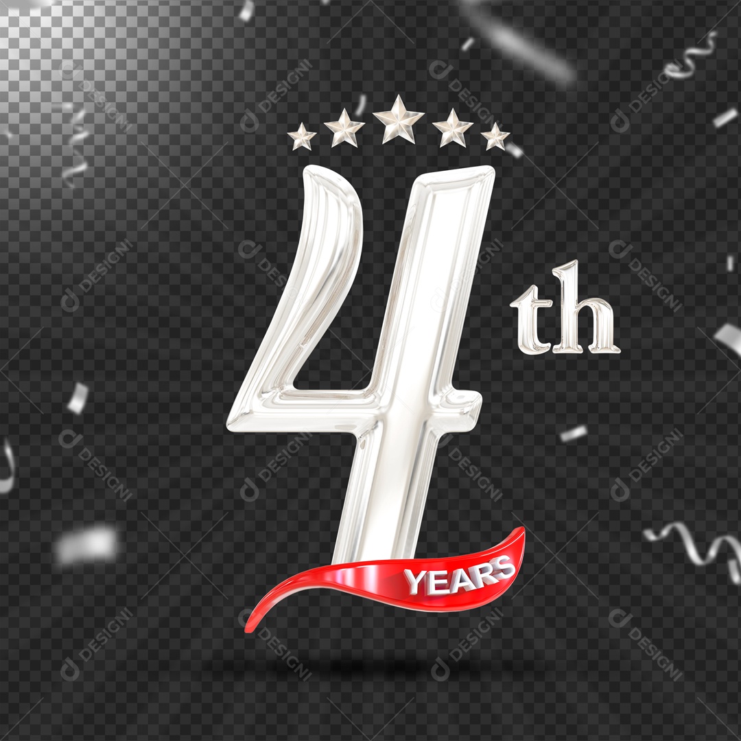 Elemento 3D 4 Anos De Idade Prata PSD