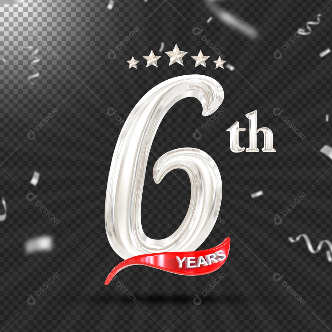 Elemento 3D 6 Anos De Idade Prata PSD