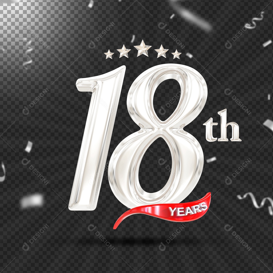 Elemento 3D 18 Anos De Idade Prata PSD