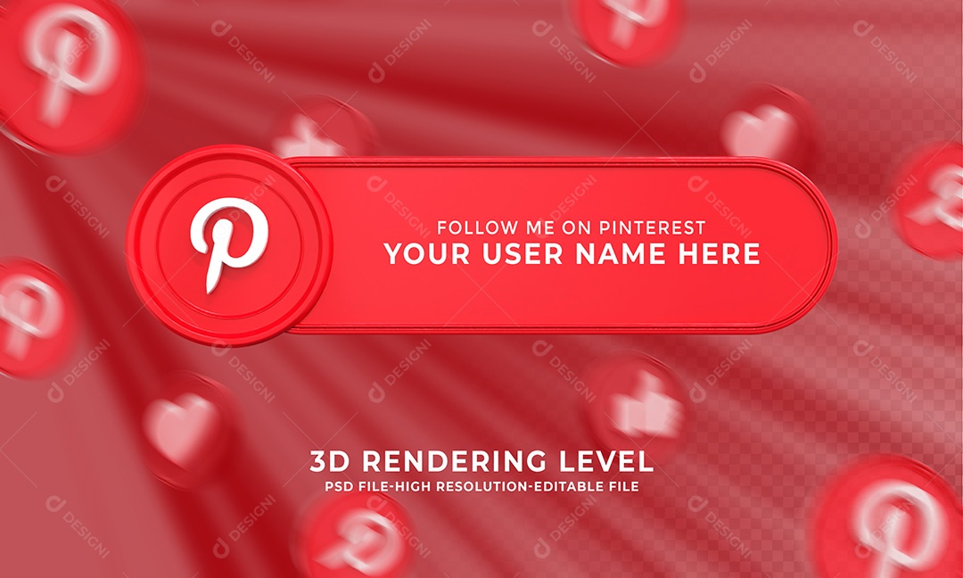Tag de usuário Pinterest Elemento 3D Para Composição PSD