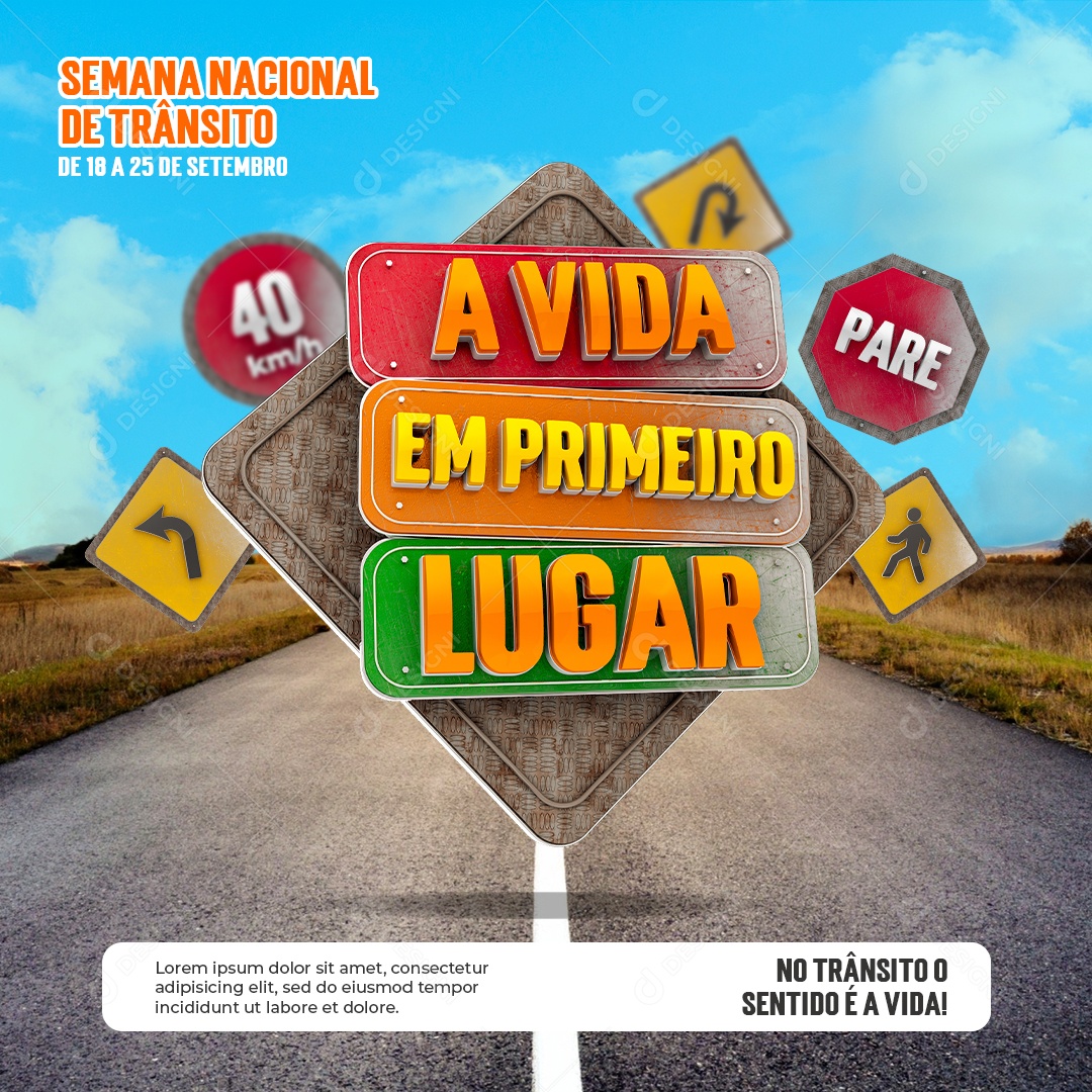 Semana Nacional De Transito A Vida Em Primeiro Lugar Social Media PSD Editável