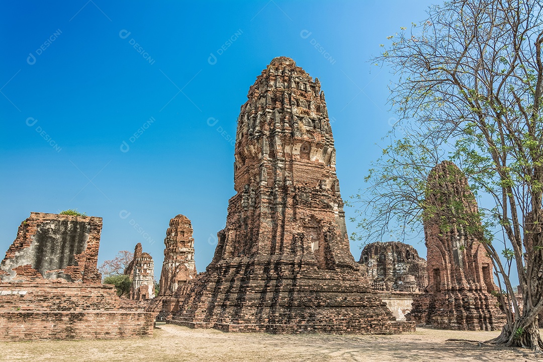 TAILÂNDIA Ruínas e antiguidades no Parque Histórico de Ayutthaya Turistas de todo o mundo decadência de Buda